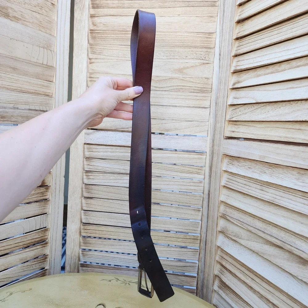 Ted Baker Sz 34 Brown Real Leather Minimalist Buckle Belt Made in Italy